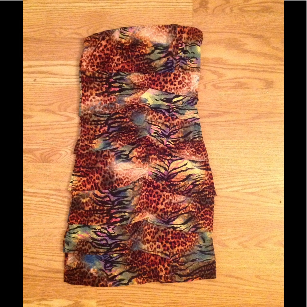 Multicolor Animal Print Strapless Dress